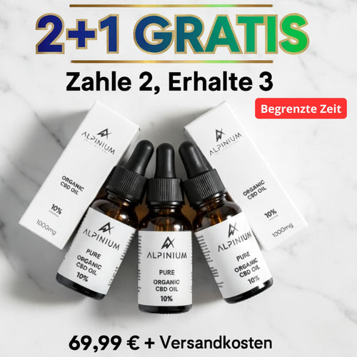 3 Flaschen Alpinium CBD Öl zum Preis von 2